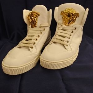 Versace White Leather High Top Sneakers